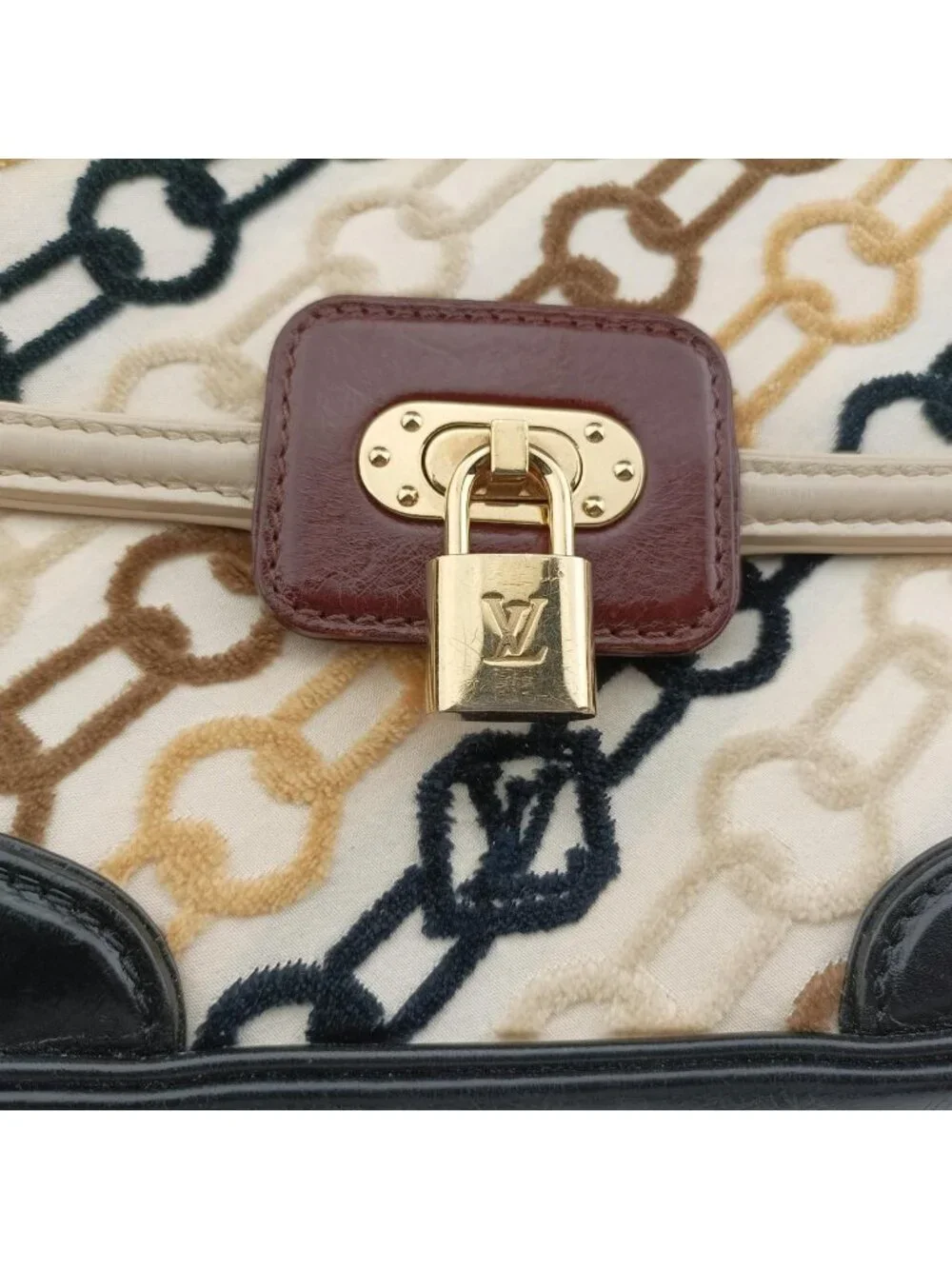 Louis Vuitton Dolly Black White Multicolor Cotton Velvet Shoulder Bag